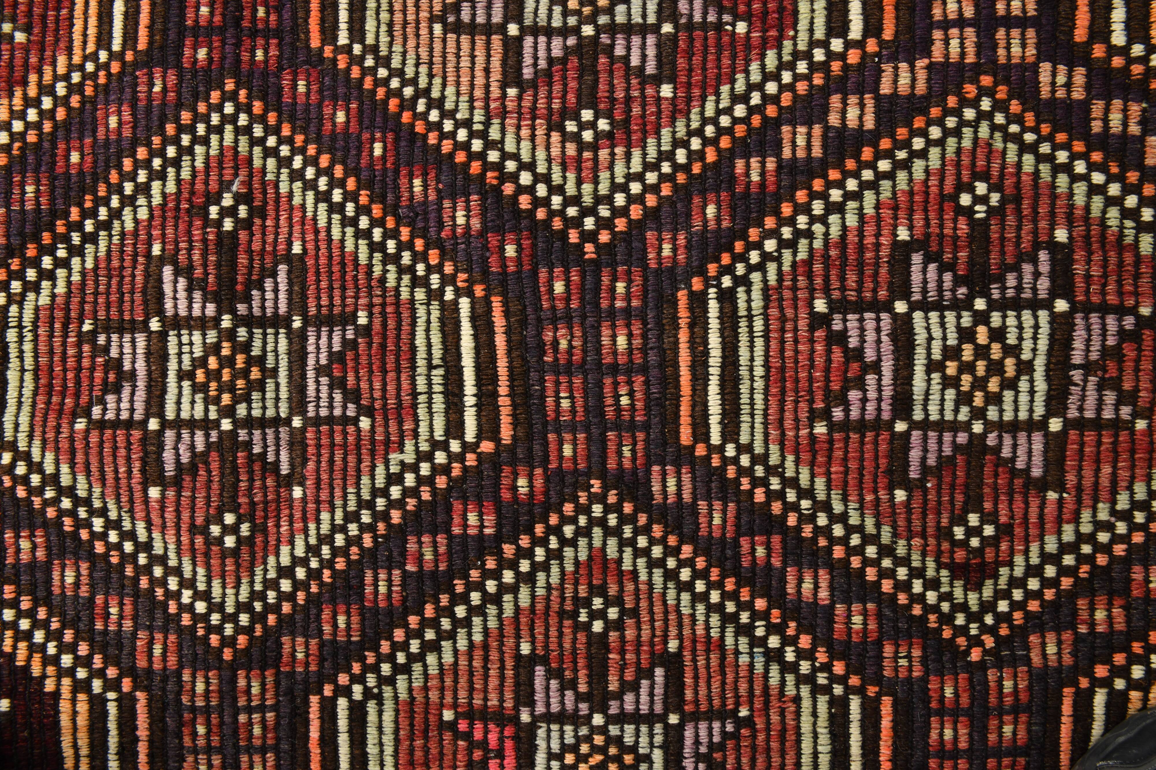 7x11 Kilim Dark Brown Large Area Handwoven Kilim Rug, 218x320 Cm