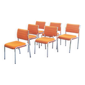 Set of 6 designer chairs from the 70s orange fabrics and chrome tubes