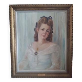 Duilio DONZELLI (1882-1966) Portrait jeune femme "Janine Albert Brunet" huile sur panneau 1944