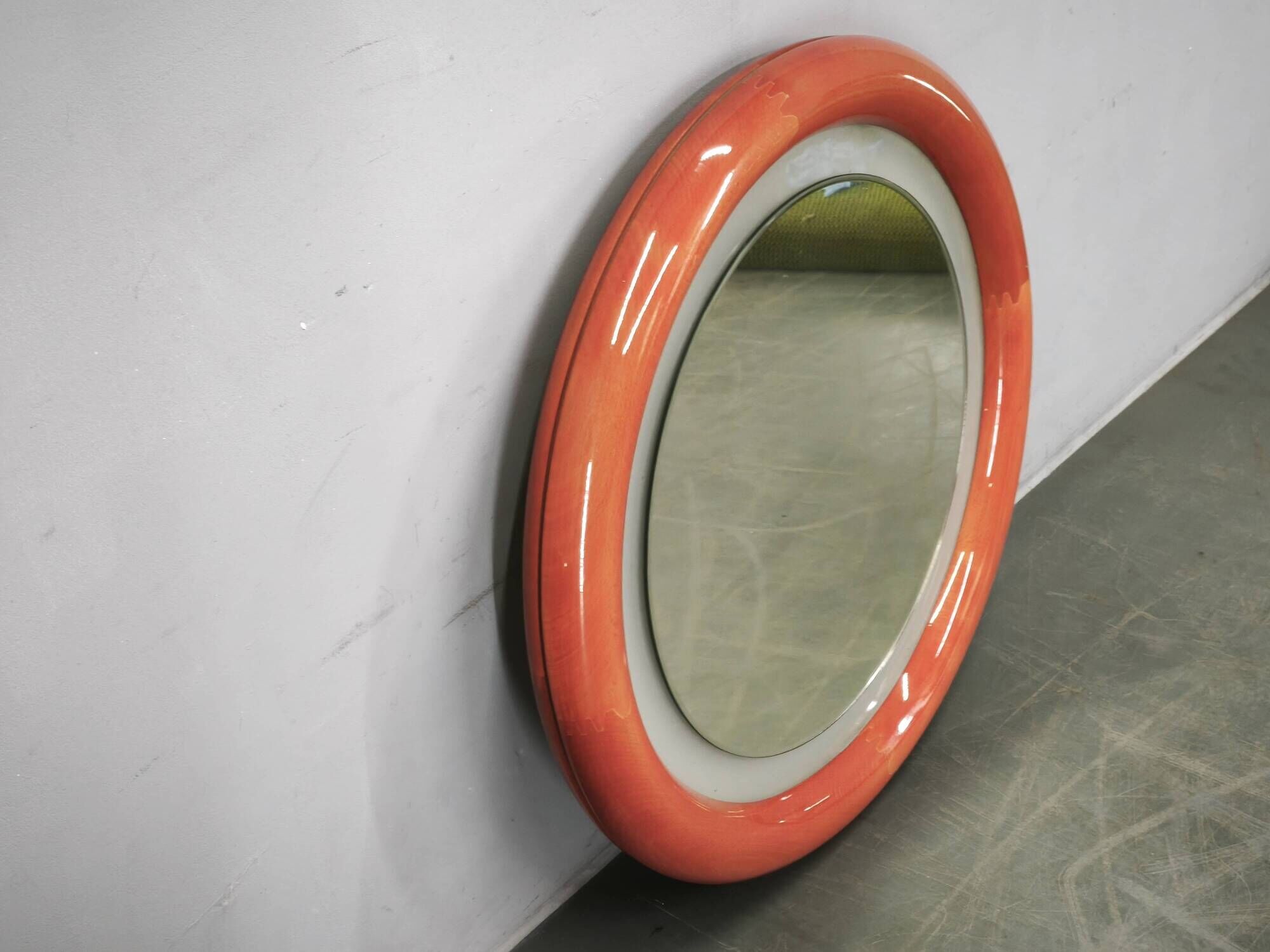 Italian Space Age Illuminated Round Wall Mirror, 1970s