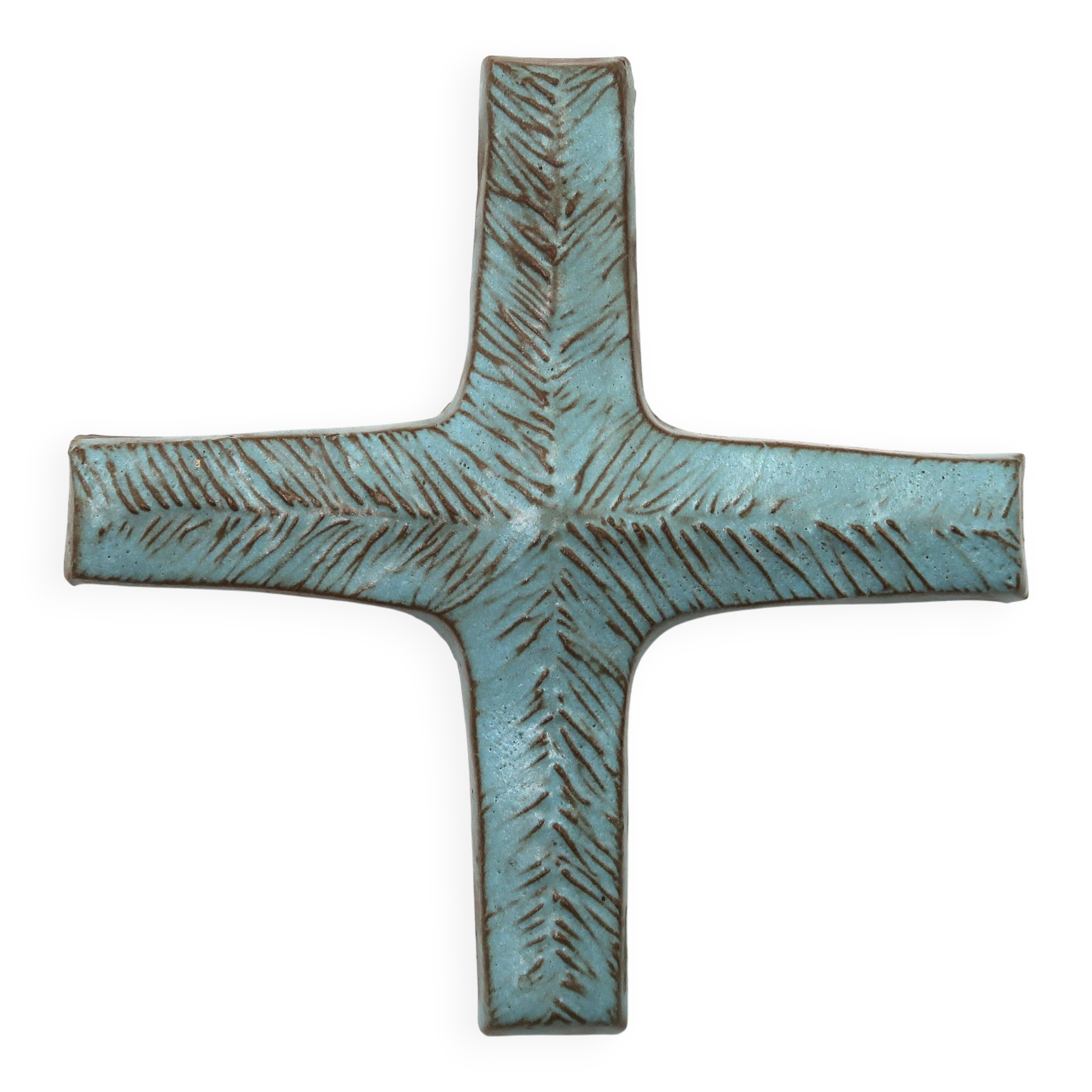 Pale blue ceramic wall cross signed Amphora, 1970s.