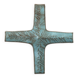 Pale blue ceramic wall cross signed Amphora, 1970s.