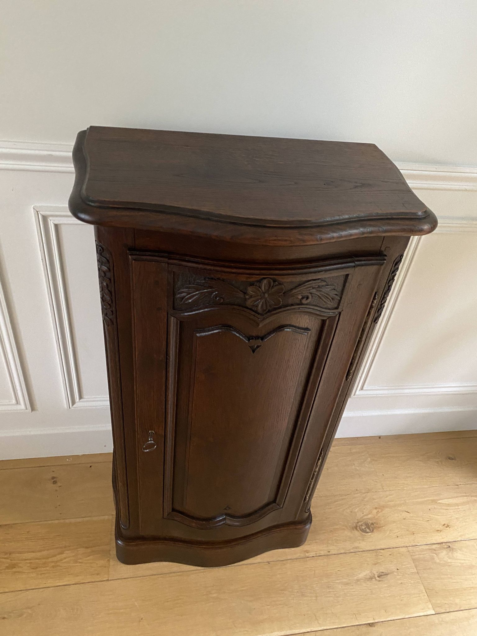 Jam cupboard, entrance furniture, antique carved solid oak occasional furniture
