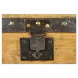 Wooden transport trunk with steel reinforcements