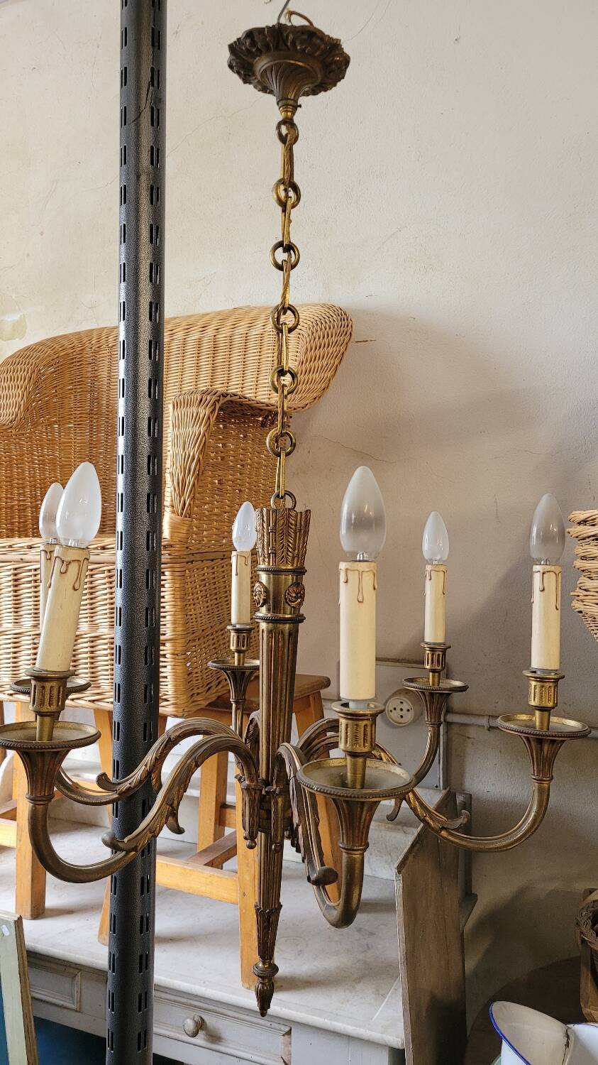 Louis xvi style gilt bronze chandelier - 6 lights