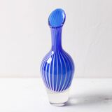 Vase d'art bleu à rayures, rare et de collection, Jan Johansson, Suède, 1975