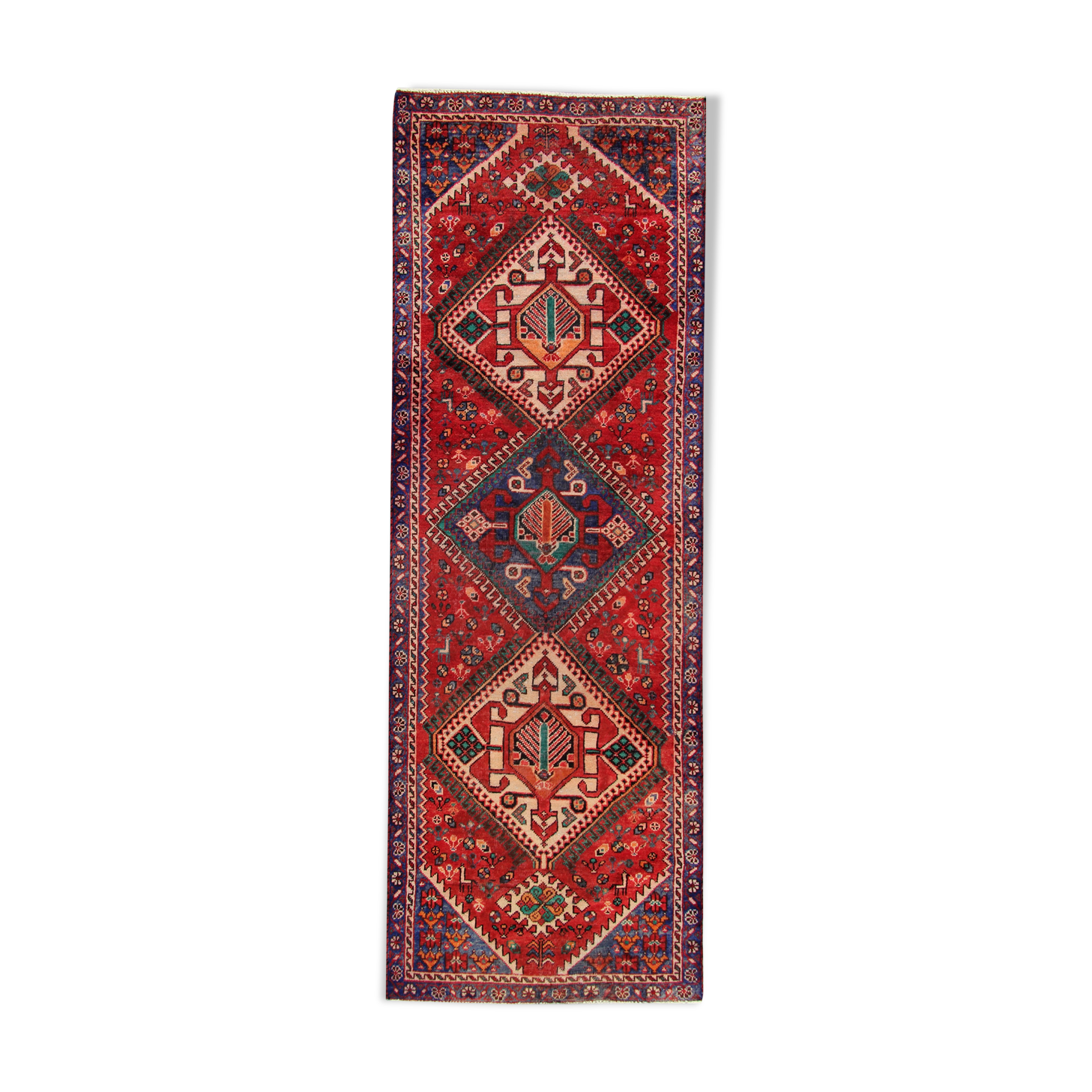 Handwoven geometric vintage runner rug long persian carpet -105x300cm