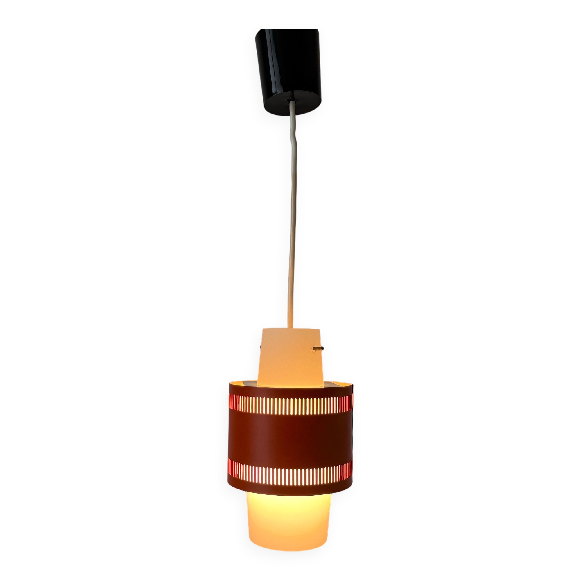 Glass ceiling light with an orange metal frame, 1960s, Germany.