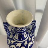 Vintage blue amphora vase with double handles