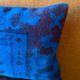 Electric Blue Vintage Turkish Rug Pillow, Hand-Stitched Wool Cushion