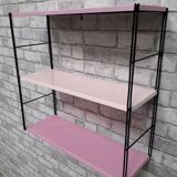 Pink metal string shelf, 2 tones, black uprights. 47x49x16 t1960 70.