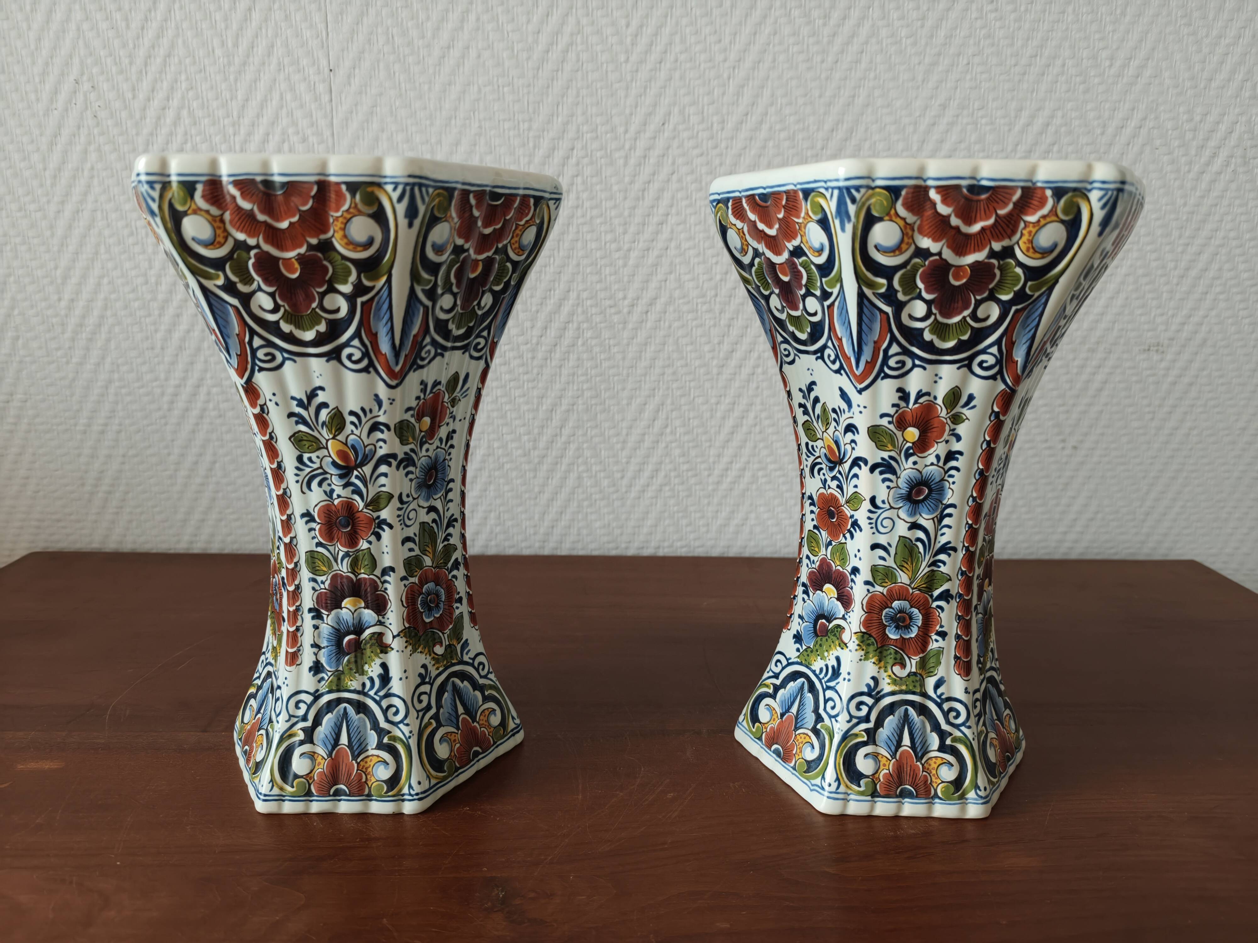 Pair of polychrome Delft earthenware vases, Holland, 1960s