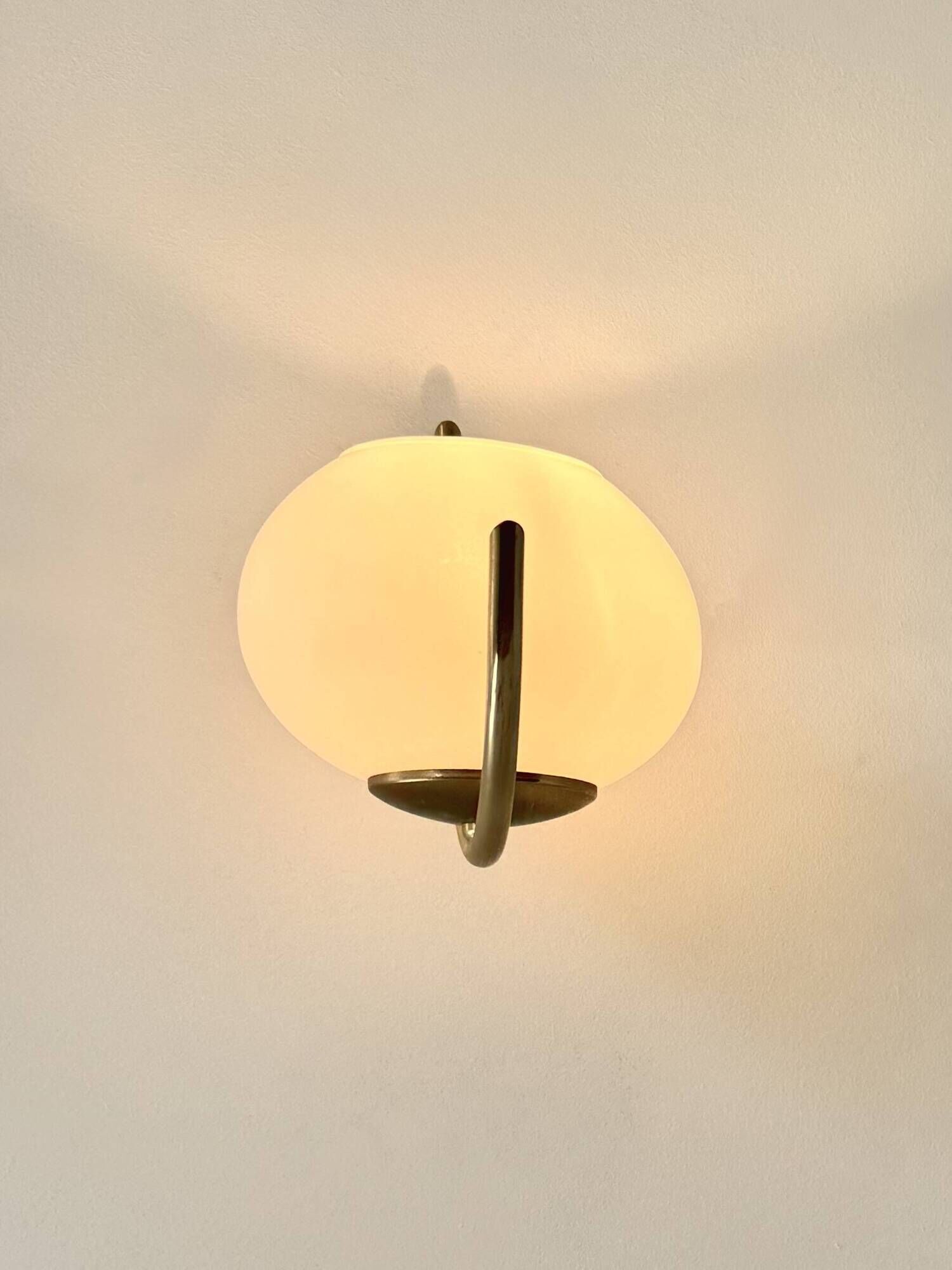 Pair of vintage wall sconces, brass and opaline, France, 1970.