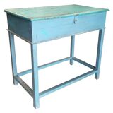 Console table desk blue desk with teak wood storage