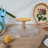 Glass and gold metal cake display - vintage