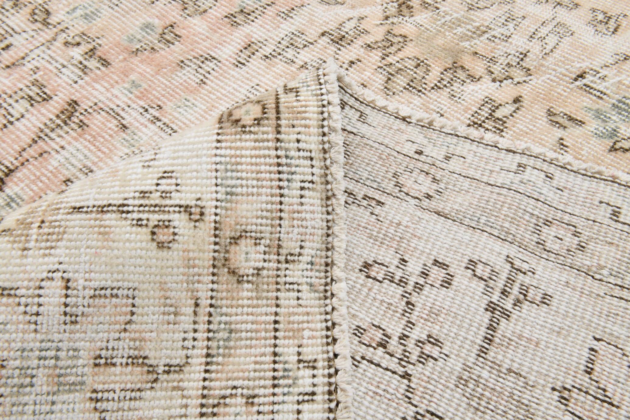 5x12 Pastel Beige Pink Turkish Vintage Area Rug, 160x375Cm