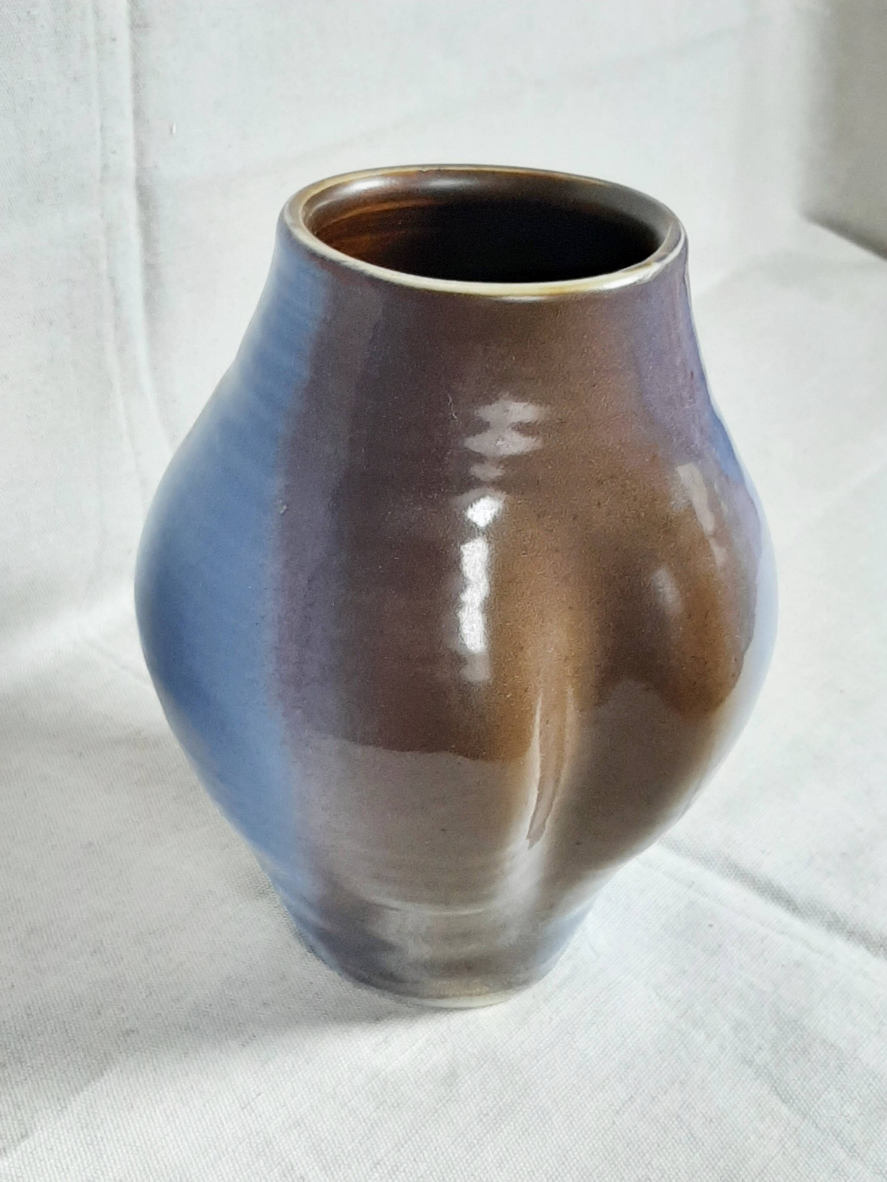 Blue and brown ceramic vase from the 1980s.