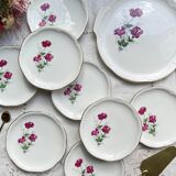 Vintage dessert service for 8 people in Gien porcelain from France, Elegance model, floral motif