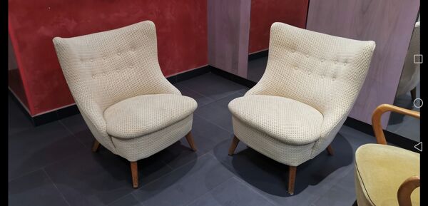 Fauteuil wing chair egg tonneau années 50 moderniste