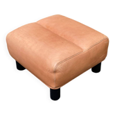 Scandinavian pouf design in brown leather, made in Switzerland by De Sede.