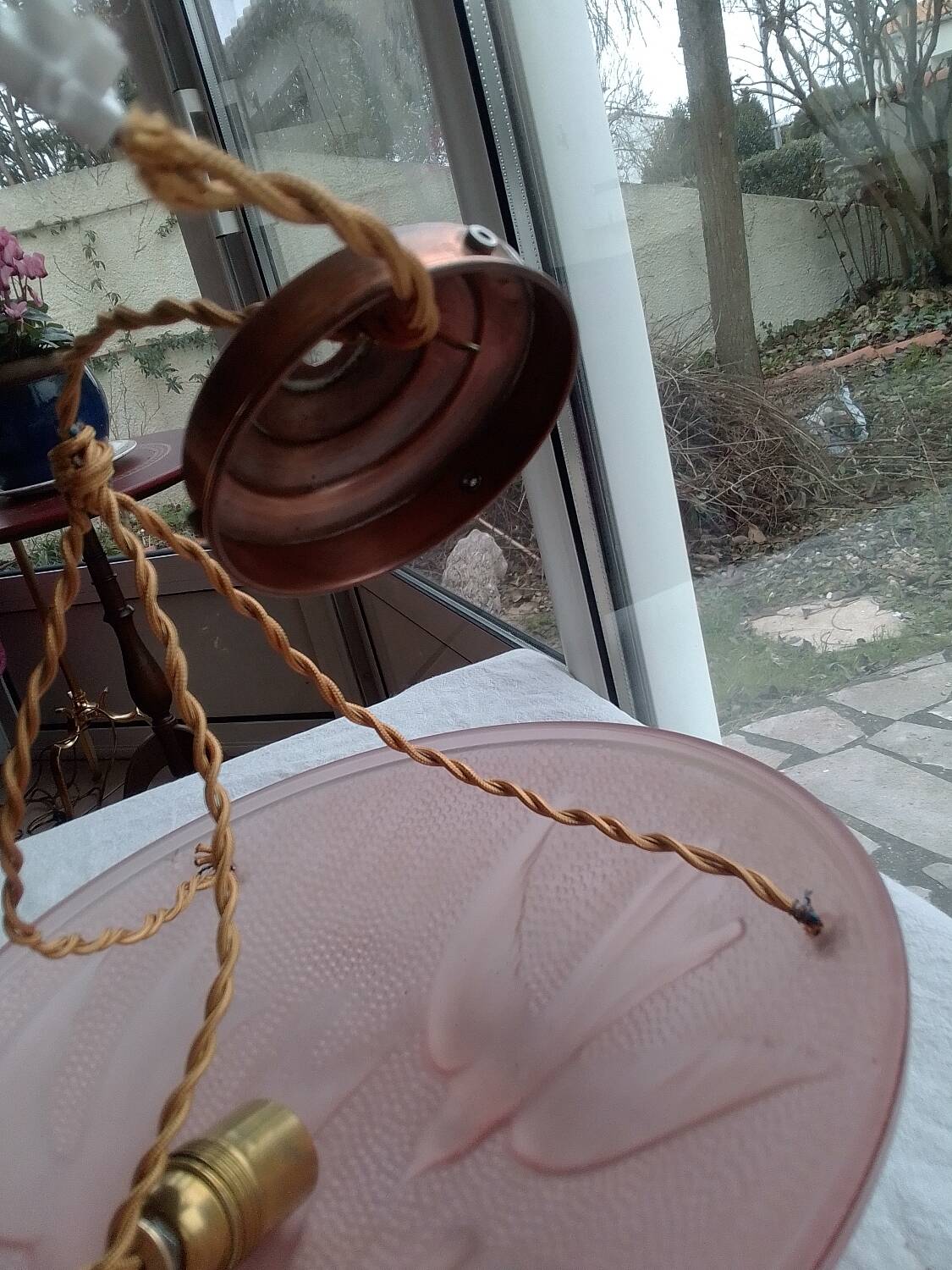 Pendant light rose gold glass paste birds