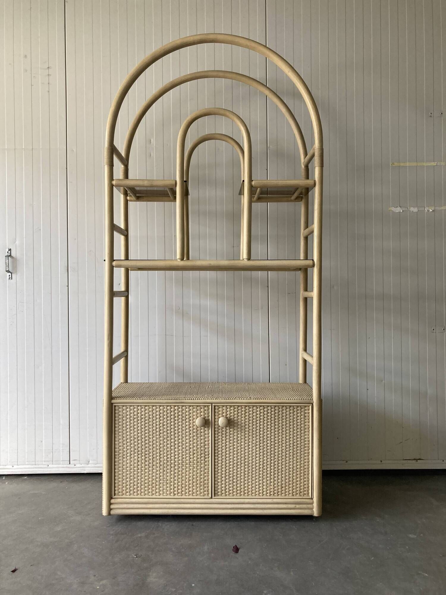 Vintage large Bamboo and Rattan display Cabinet, 1980’s