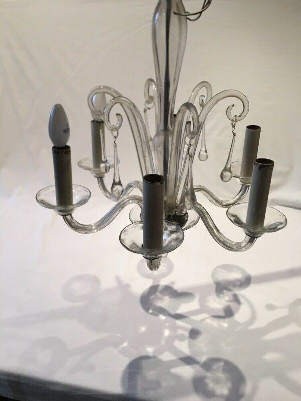 Lustre en verre de murano forme goutte ancien 6 branches vintage
