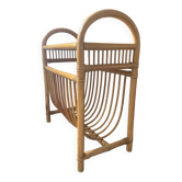 Vintage rattan magazine rack with shelf