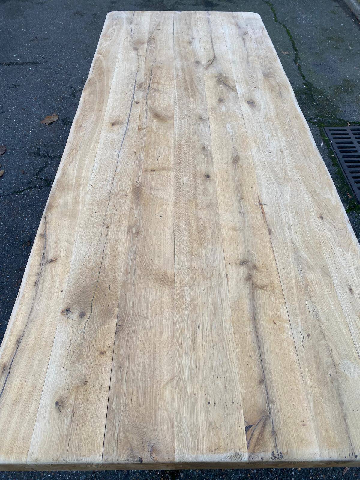 Restored 19th-century monastery dining table in solid oak, 220cm