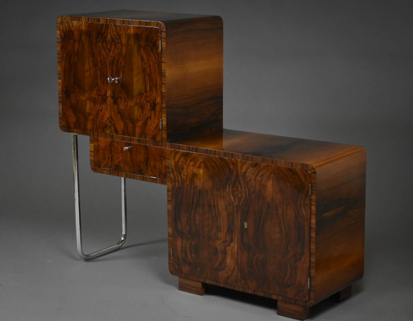 Art Deco Bar Cabinet – asymmetrical form – Poland, 1930s