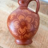 Vintage Terracotta Clay Jug Vase With Floral Pattern, Spanish Pottery