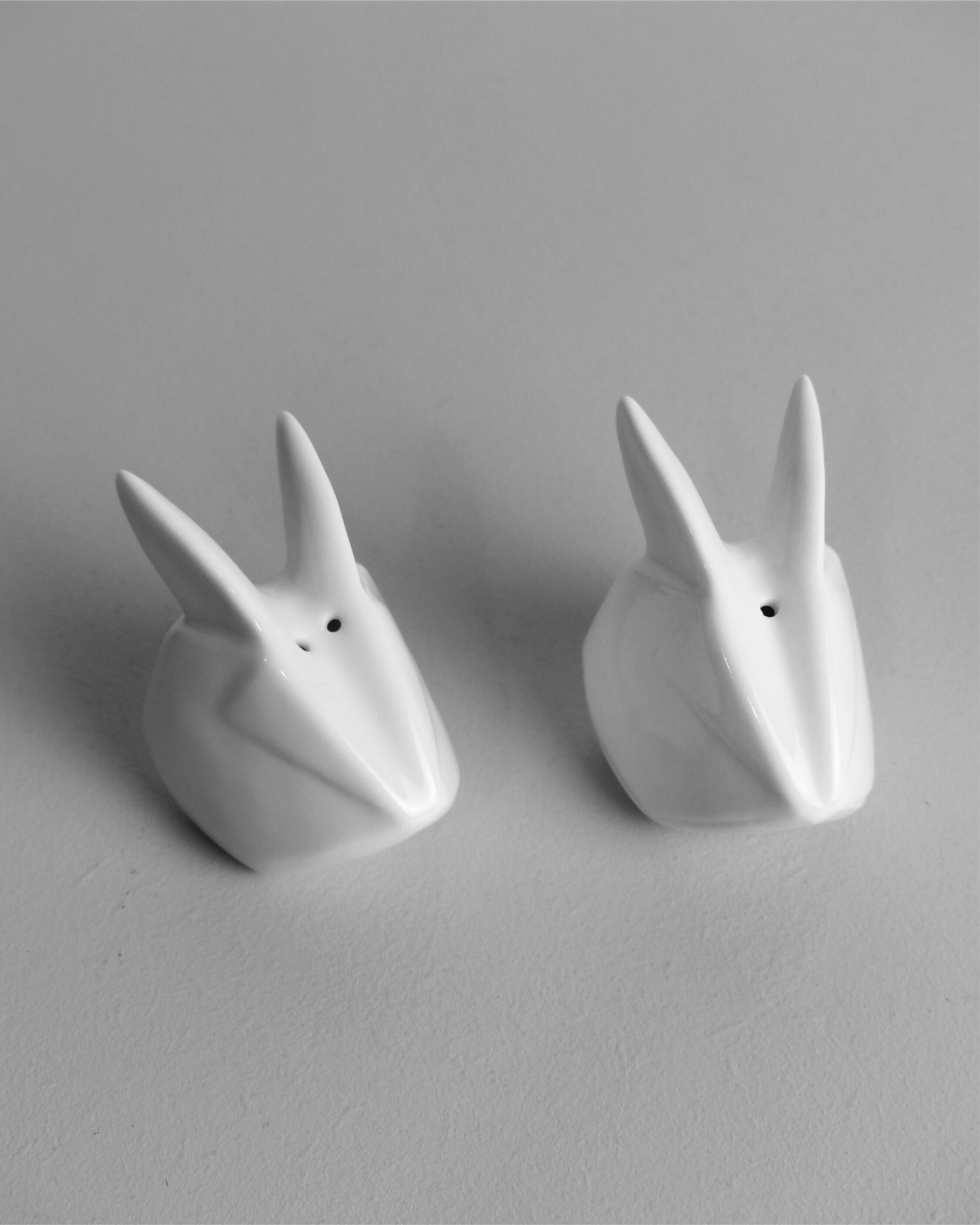White ceramic rabbit salt shaker and pepper shaker