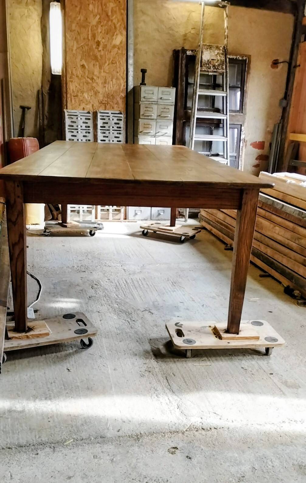 Solid oak farmhouse table, 270x120 cm, with 4 drawers