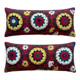 Set of 2 vintage embroidered cushion covers 41x84 cm