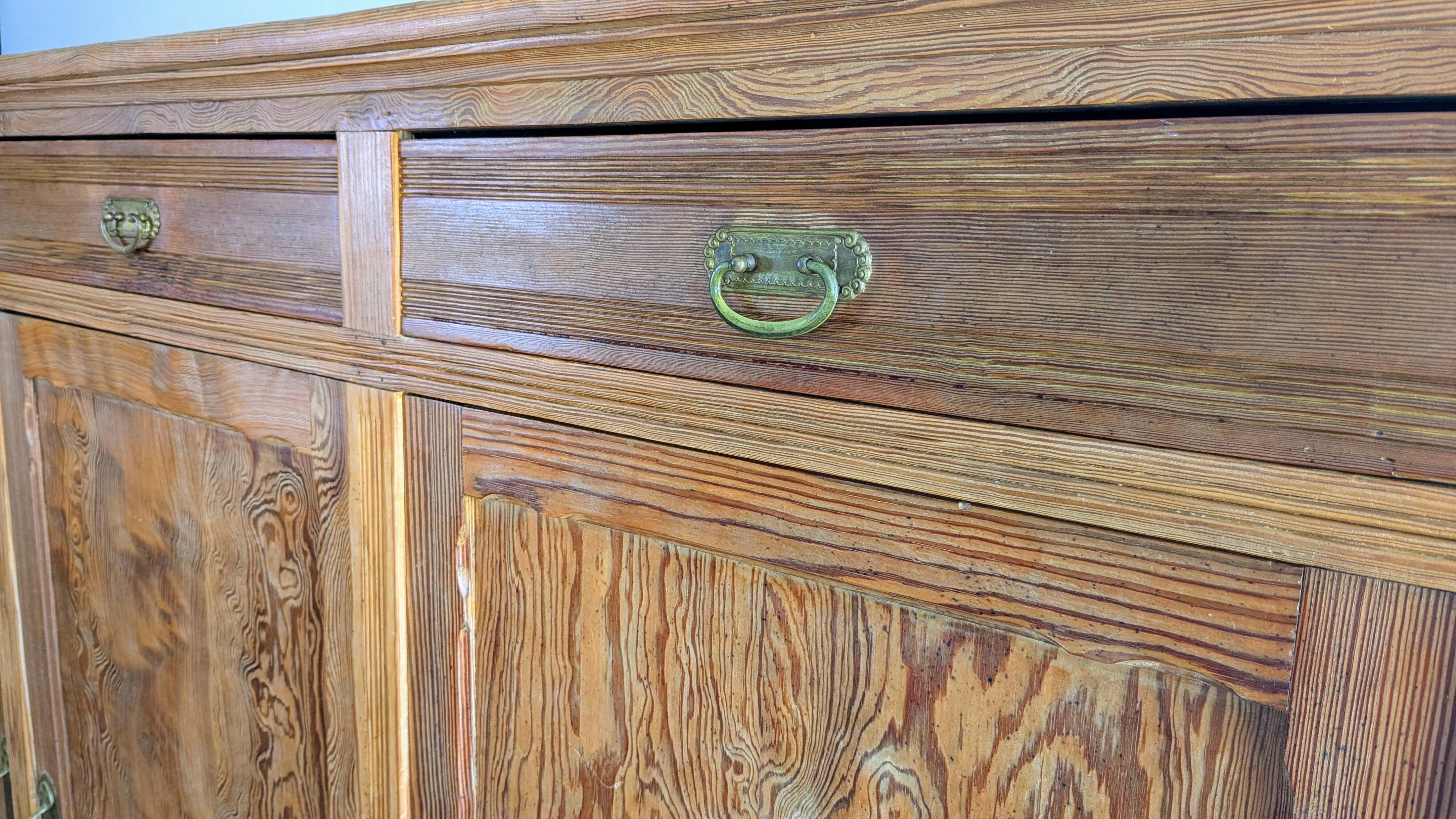 Large solid pitch pine sideboard, 206 x H150 cm, unique piece