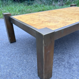 Table basse loupe d'orme vintage bronze chrome
