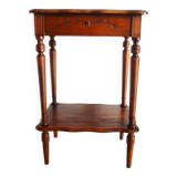 Vintage 1920s wooden dressing table with mirror and storage.