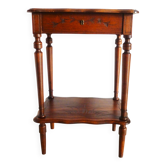 Vintage 1920s wooden dressing table with mirror and storage.