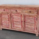 Wooden sideboard with red highlights