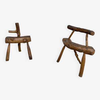 Paire de chaises en bois art populaire