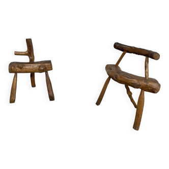 Pair of folk art wooden chairs