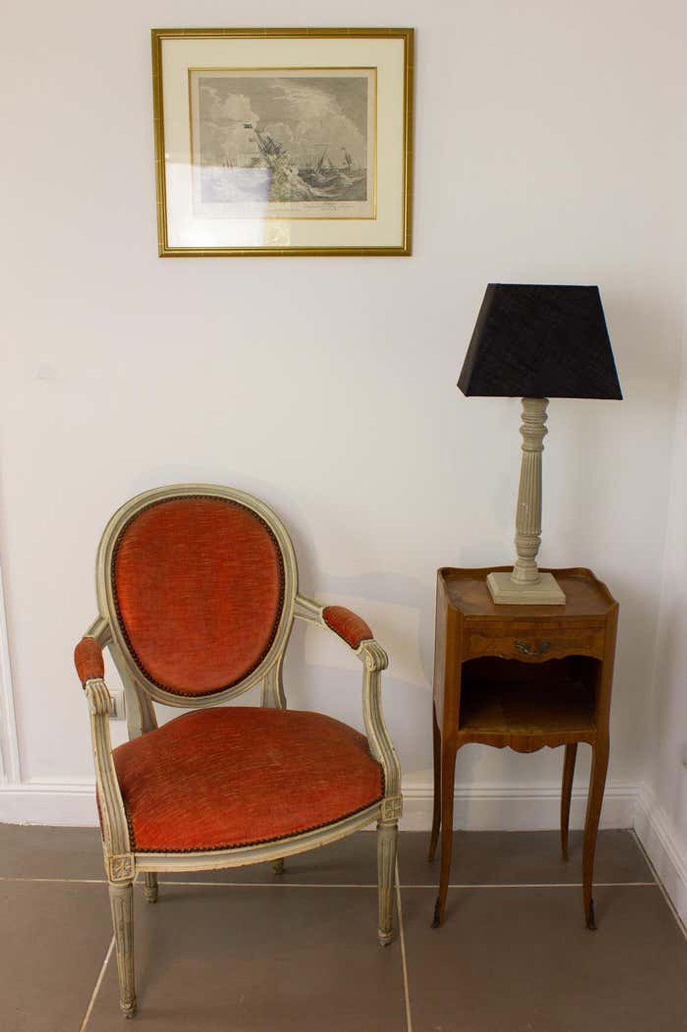 Pair of Louis XVI style medallion armchairs in orange velvet - circa 1950