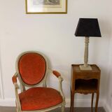Pair of Louis XVI style medallion armchairs in orange velvet - circa 1950