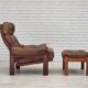 1970s, Swedish design, armchair with footstool, furniture leather.