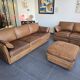 Roche Bobois vintage lounge from the 80s – cognac buffalo leather – 2 sofas + pouf