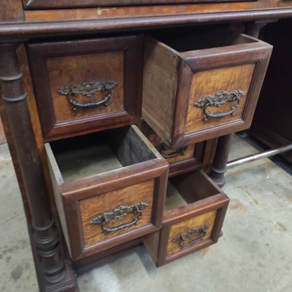 Meuble de barbier en bois, marbre et miroir, années 1930