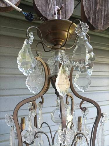 Rare antique brass and crystal cage chandelier with 5 lights from the 20th century - CONDITION OF THE MARKET GAU?