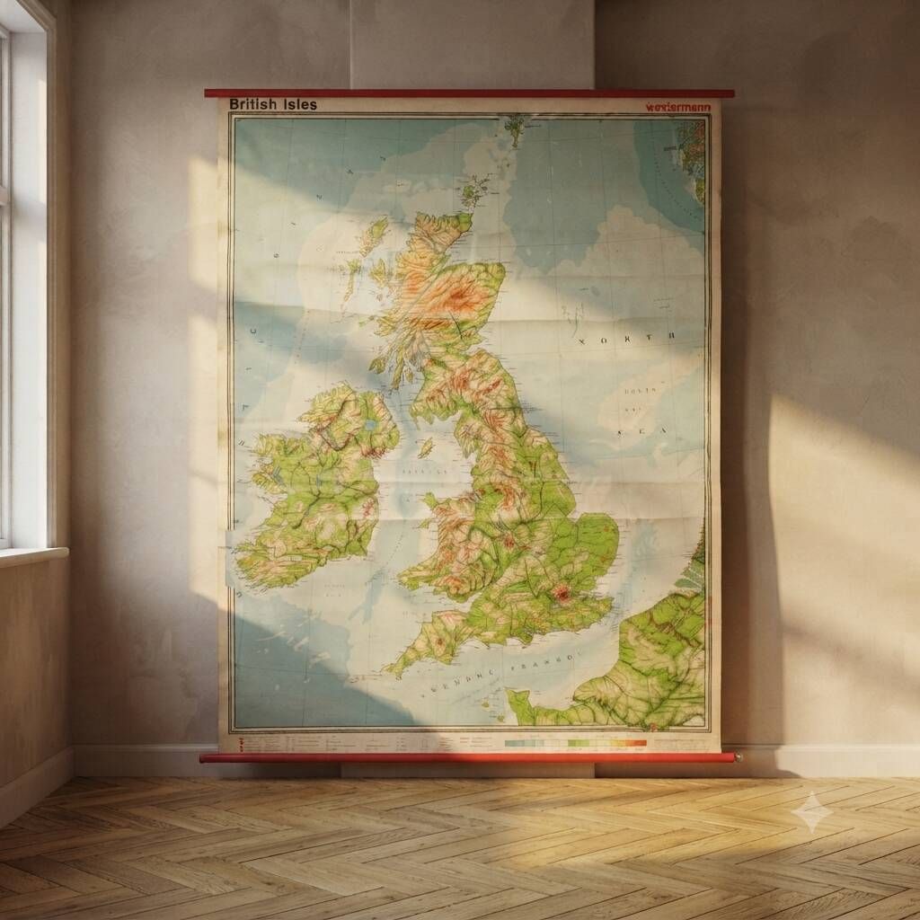 Vintage school maps of the British Isles, educational wall charts, 1960s