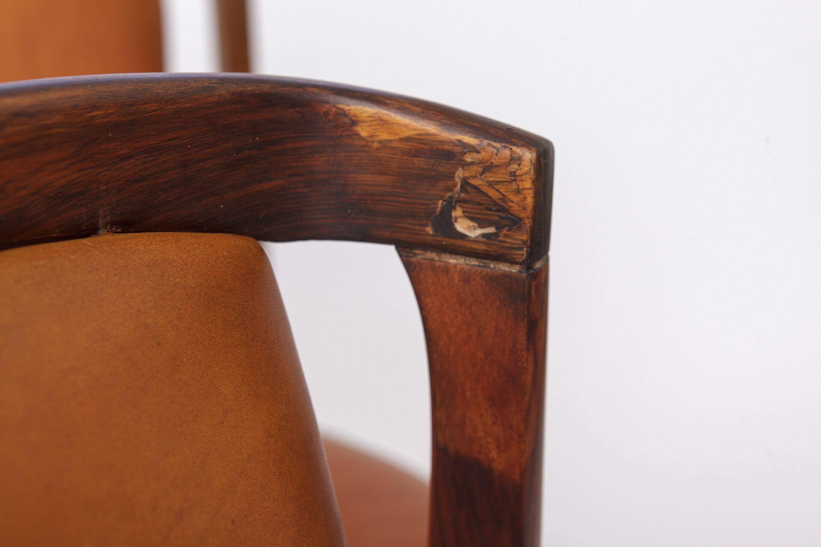 Set of 4 Erik Buch Rosewood Dining Chairs Cognac Leather Danish Mid Century