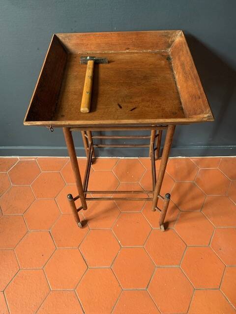 Napoleon III wooden side table, tray table on wheels, 19th century